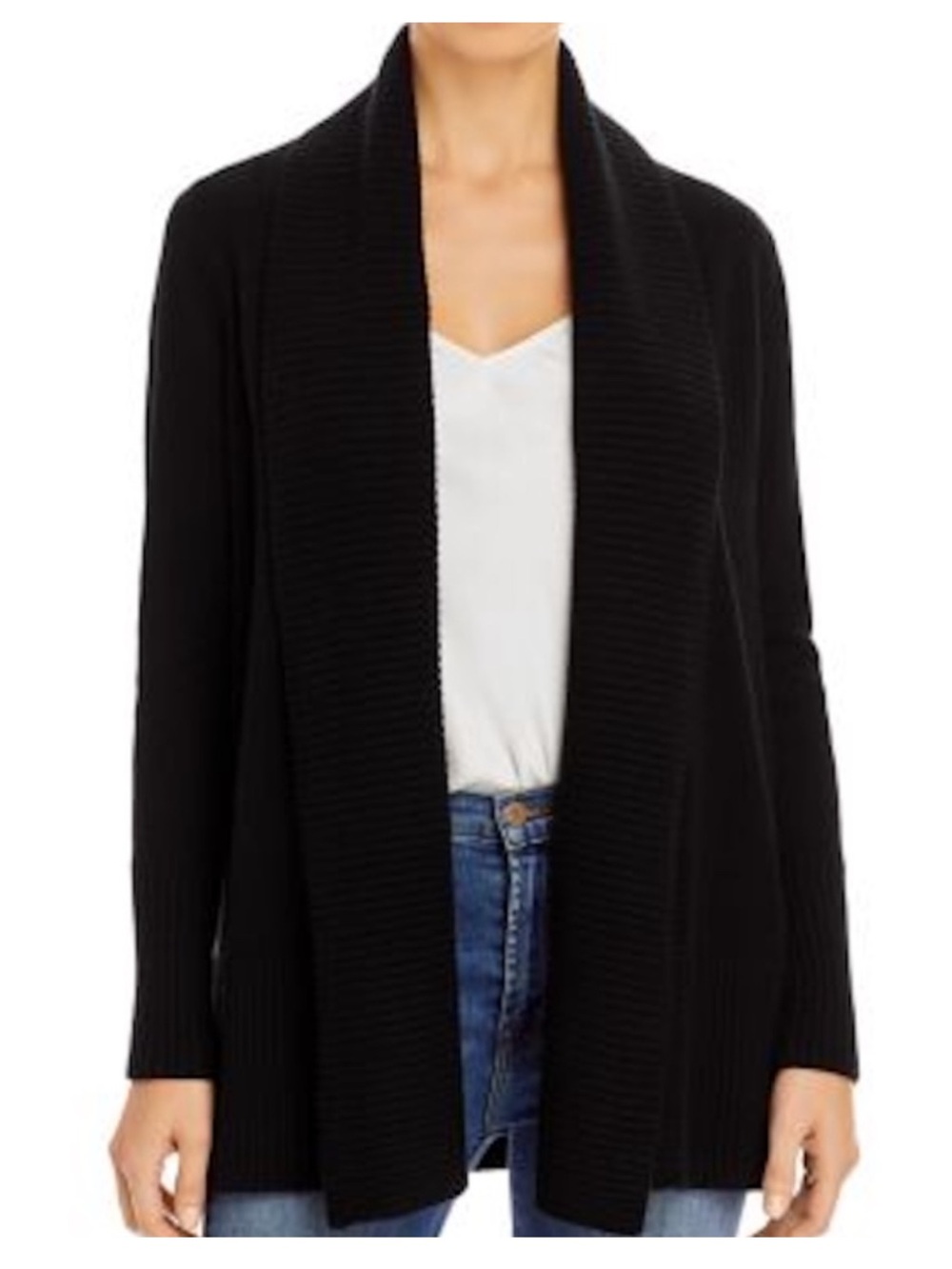 Bloomingdale's Black Open-Front Shawl Collar Cardigan